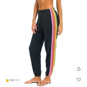 Aviator Nation Charcoal Gray 5 Stripe Sweatpants with Rainbow Stripes